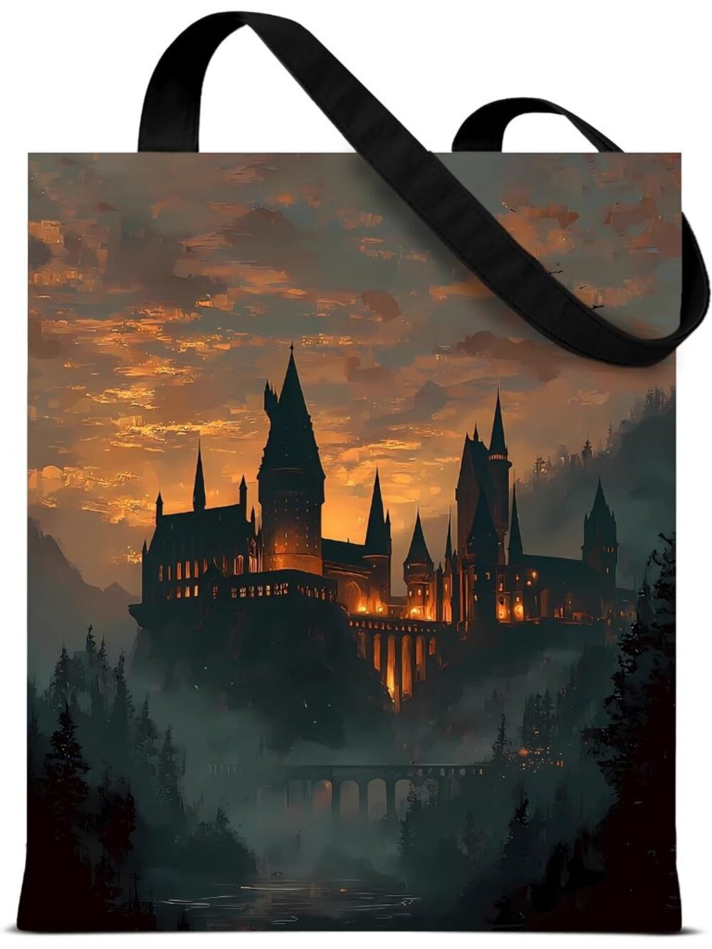 Women's Black Gold Spooky Ghost Halloween Canvas Gothic Reusable Shoulder Bag